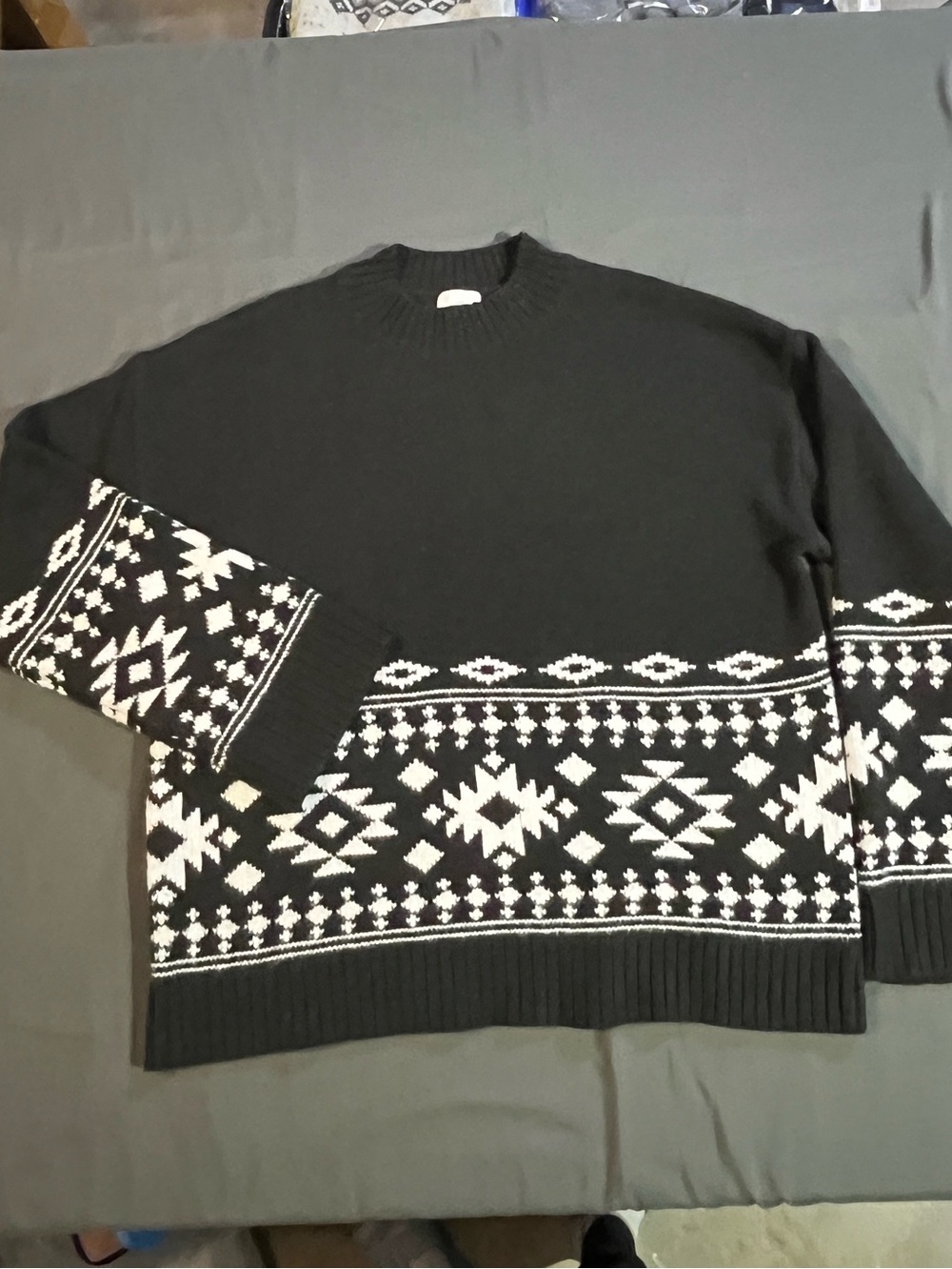 H&M Jacquard Fair Isle Sweater, Dark Grey/White, Sz S